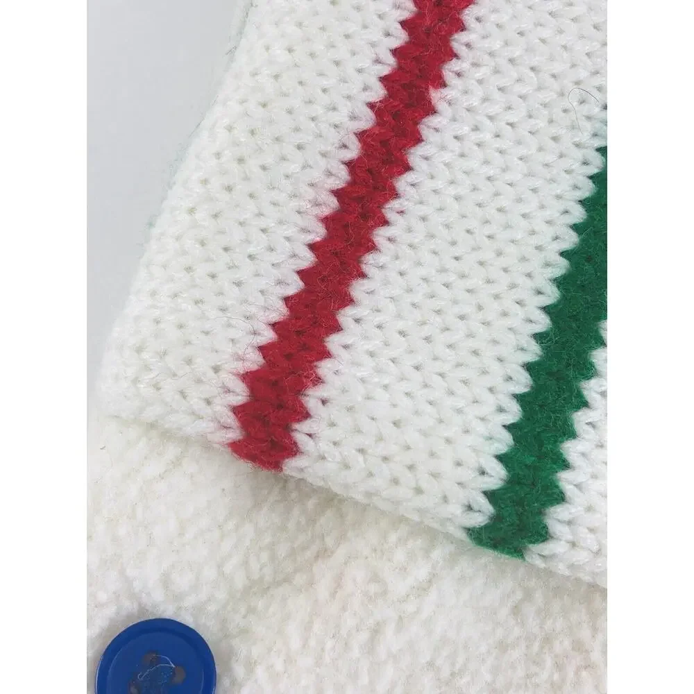 Christmas Santa's Best Stocking Buttons Knit top Bright Adorable White Red RARE